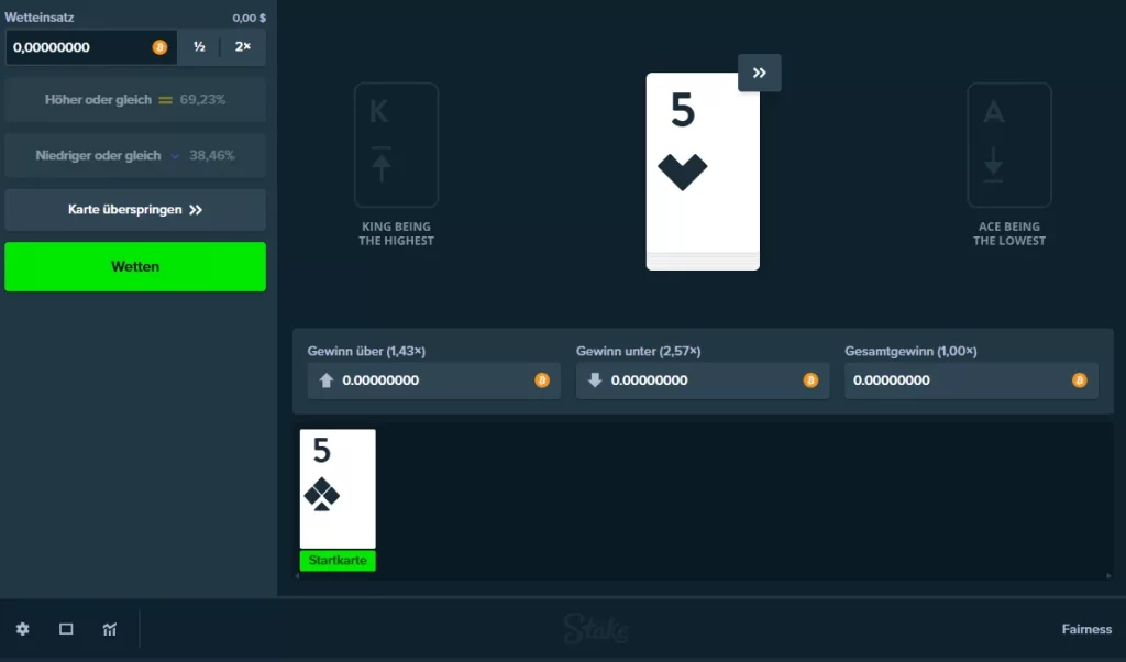 Stake Hilo Gameplay-Beispiel