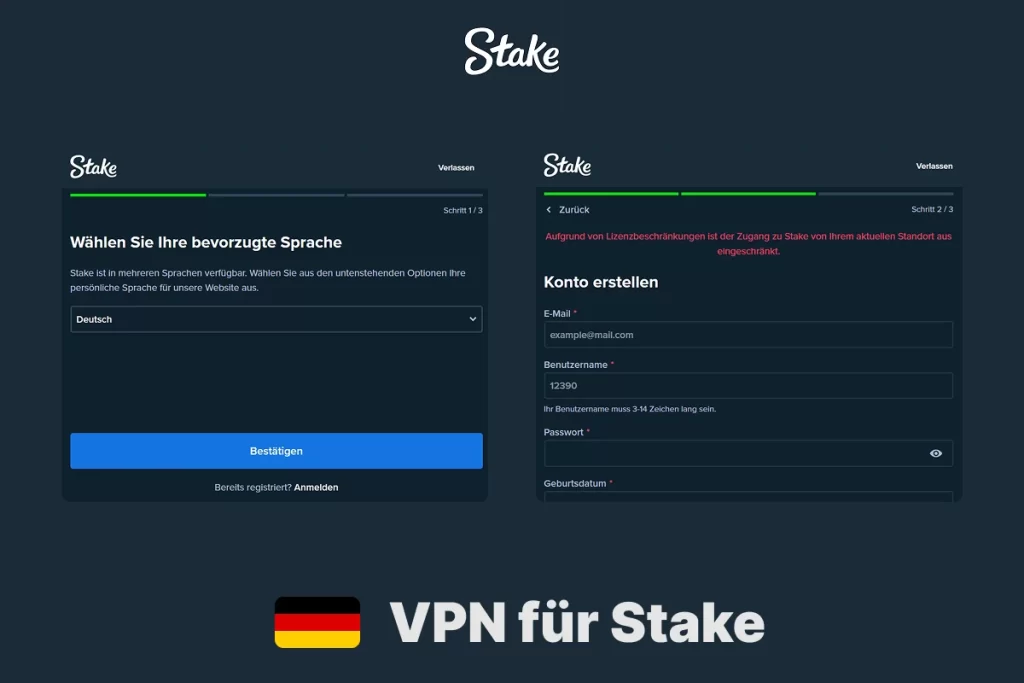 Registrierung bei Stake über VPN